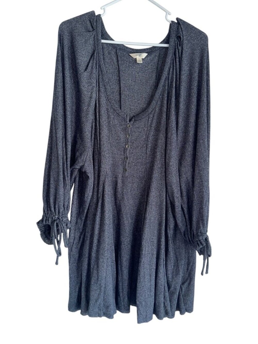 Terra & Sky Womens Ribbed Babydoll Henley Tunic Top Plus 2x Blue Gray Boho